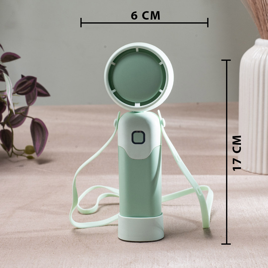 Portable Rechargeable Mini Handheld Fan – 6 x 17 CM-Green Plastic Body