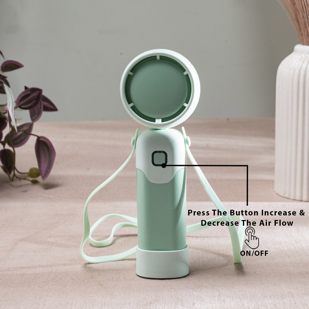 Portable Rechargeable Mini Handheld Fan – 6 x 17 CM-Green Plastic Body