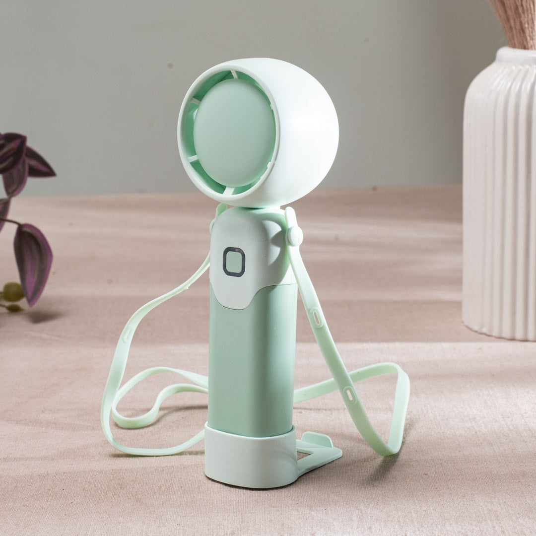 Portable Rechargeable Mini Handheld Fan – 6 x 17 CM-Green Plastic Body