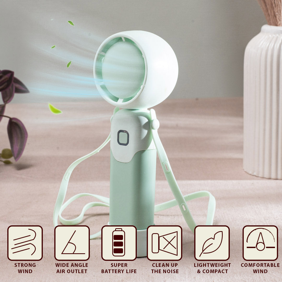 Portable Rechargeable Mini Handheld Fan – 6 x 17 CM-Green Plastic Body