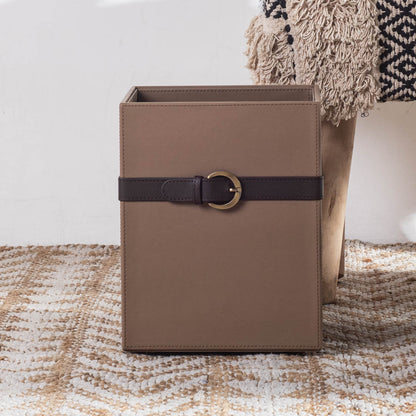 Brown Buckle Design Leather Dustbin (21x21x26) CM