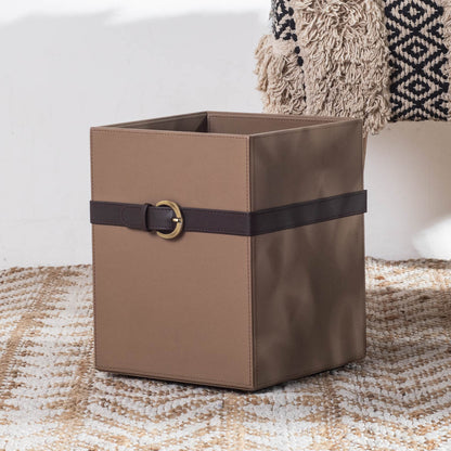 Brown Buckle Design Leather Dustbin (21x21x26) CM