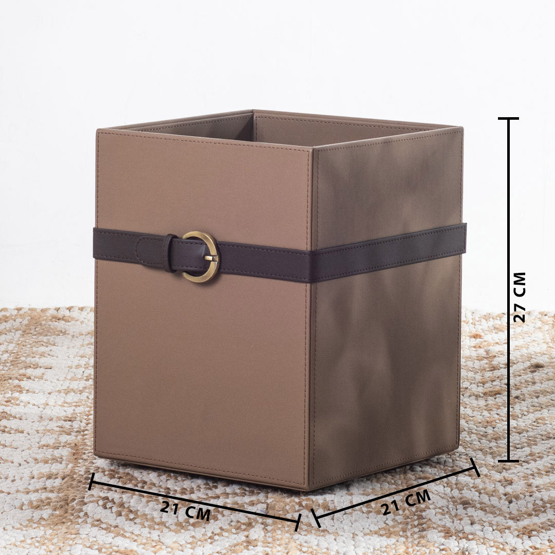 Brown Buckle Design Leather Dustbin (21x21x26) CM