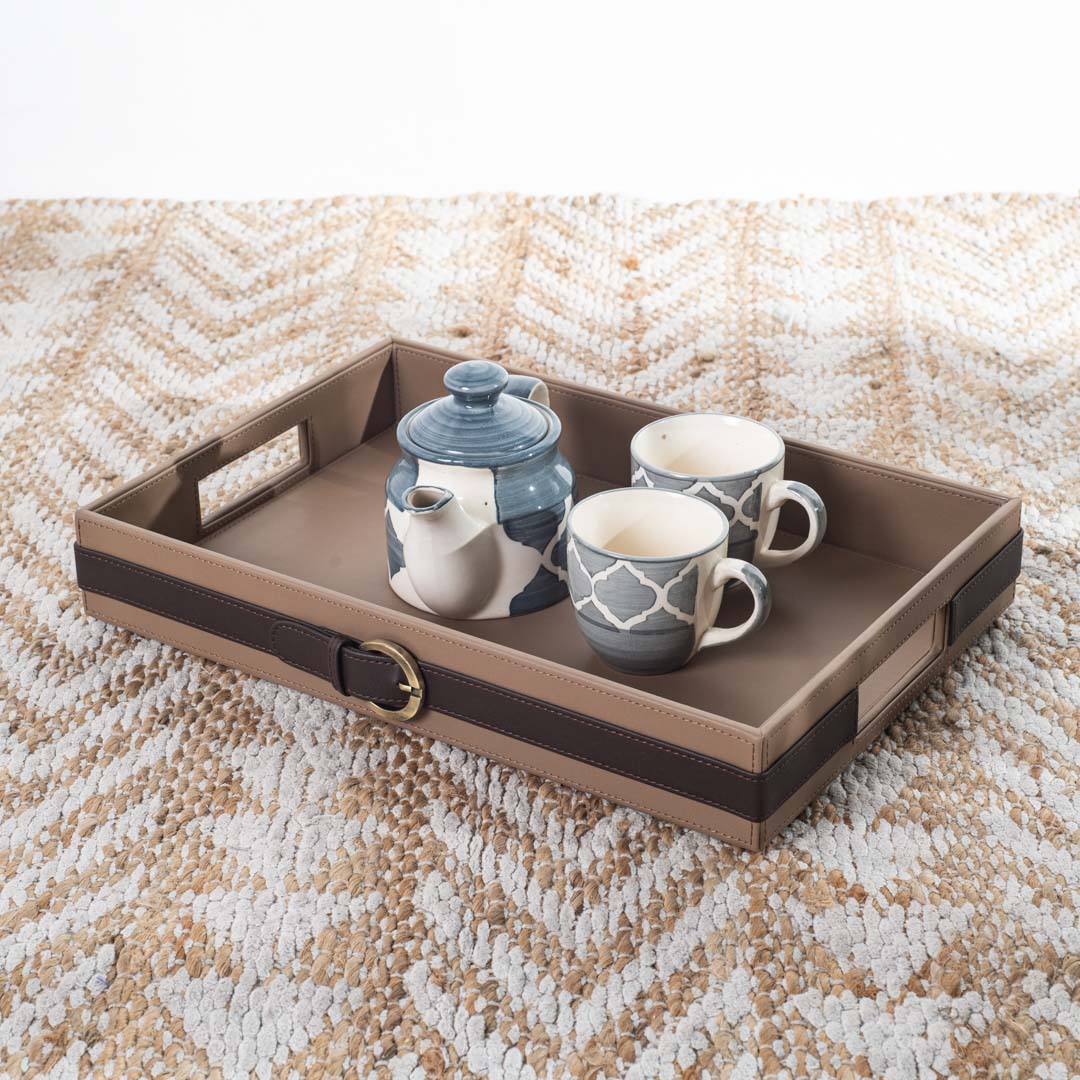 Brown Premium Buckle Design Leather Tray