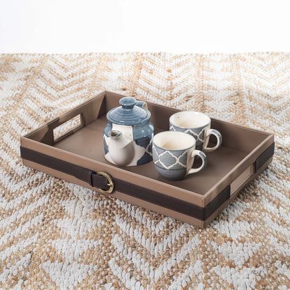 Vegan Leather Rectangular Serving Tray 38x26x6 cm