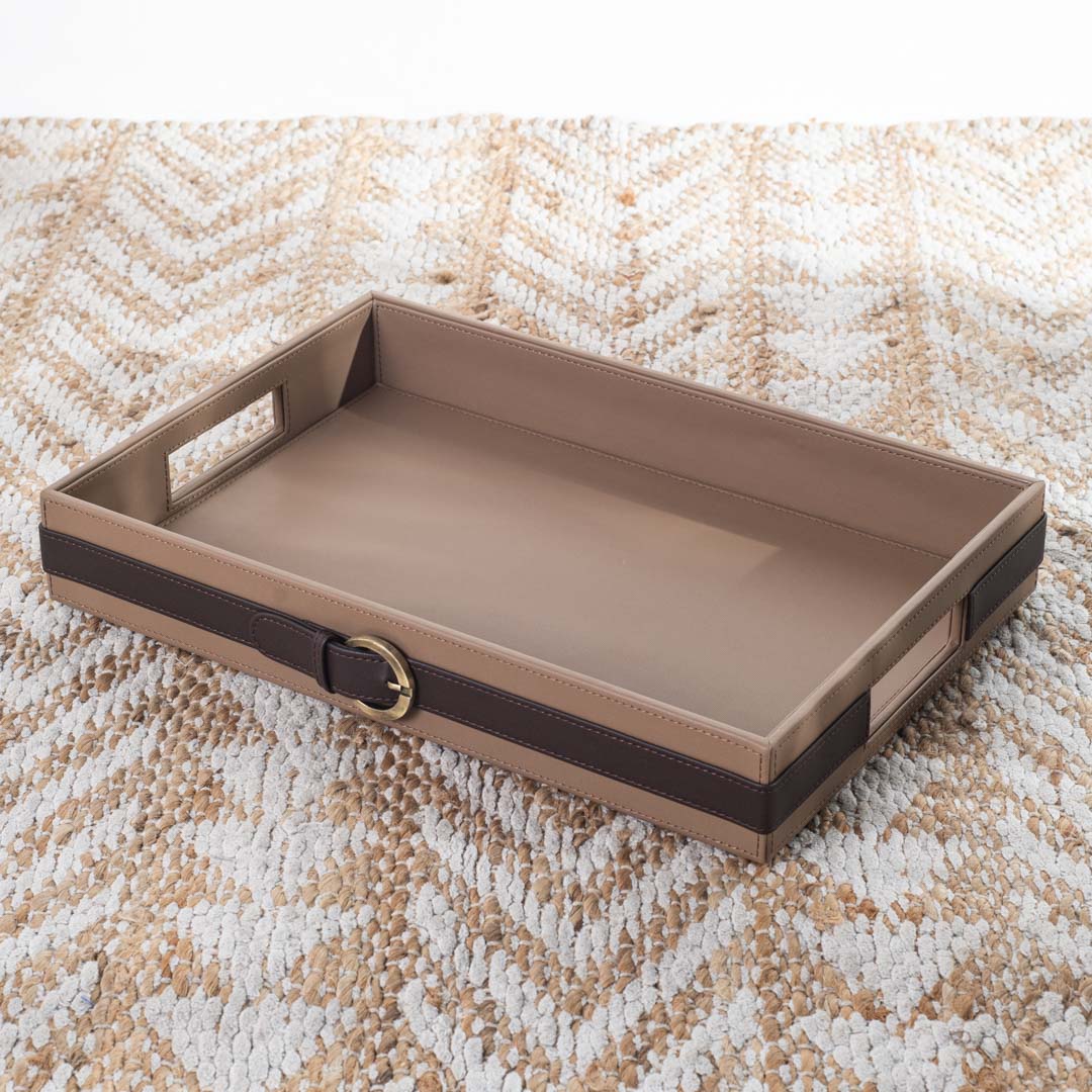 Brown Premium Buckle Design Leather Tray