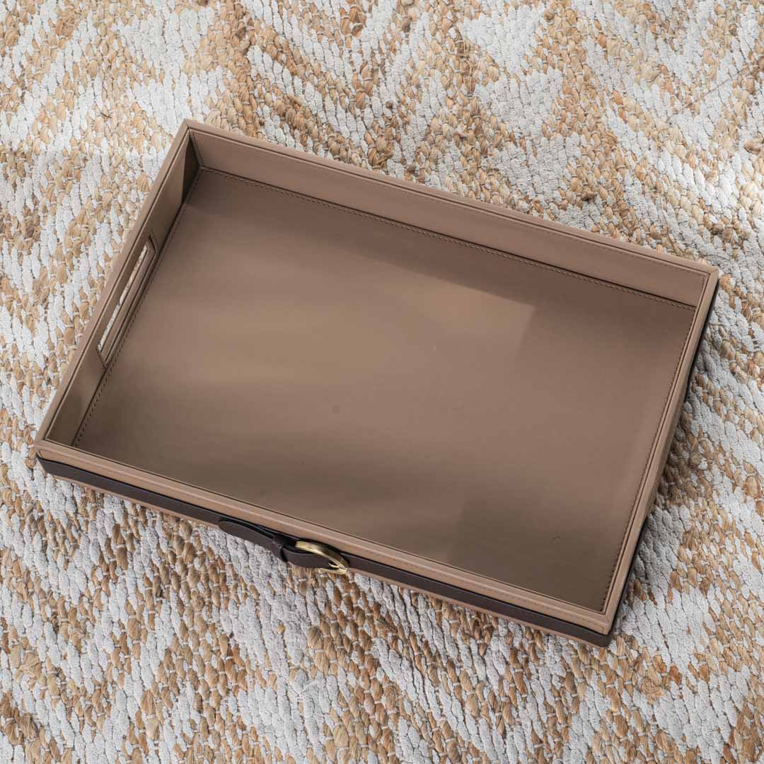 Brown Premium Buckle Design Leather Tray