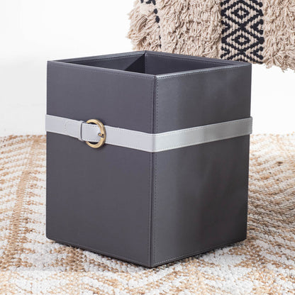 Deep Grey Buckle Design Leather Dustbin (21x21x26) CM