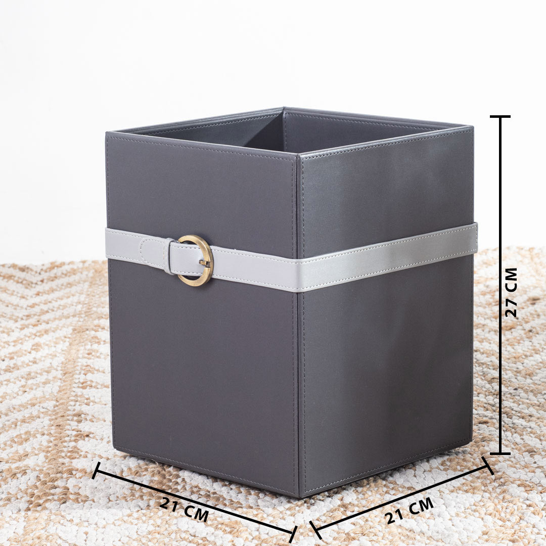 Deep Grey Buckle Design Leather Dustbin (21x21x26) CM