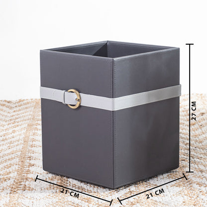 Deep Grey Buckle Design Leather Dustbin (21x21x26) CM