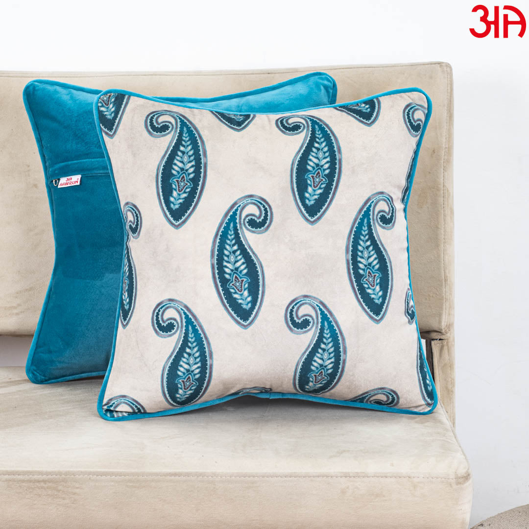 Premium Teal Paisley Velvet Cushion Cover – 16x16 Inch-DGN-29