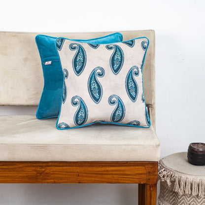 Premium Teal Paisley Velvet Cushion Cover – 16x16 Inch-DGN-29
