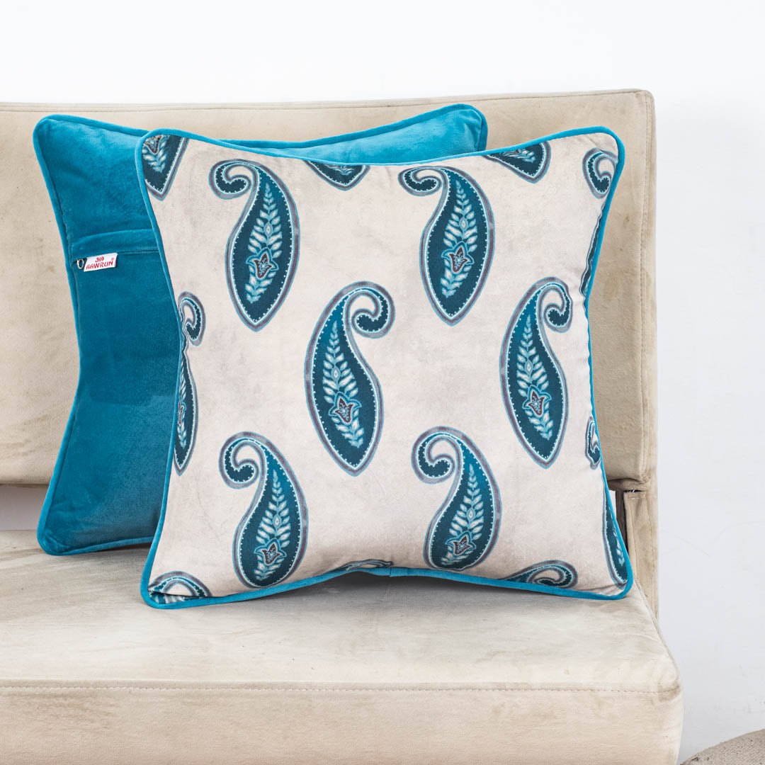 Premium Teal Paisley Velvet Cushion Cover – 16x16 Inch-DGN-29