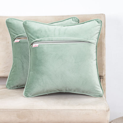 Contemporary Teal Leaf Velvet Cushion Cover – 16x16 Inch-DGN-31