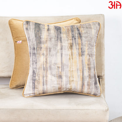 Abstract Gold &amp; Grey Velvet Cushion Cover – 16x16 Inch-DGN-33