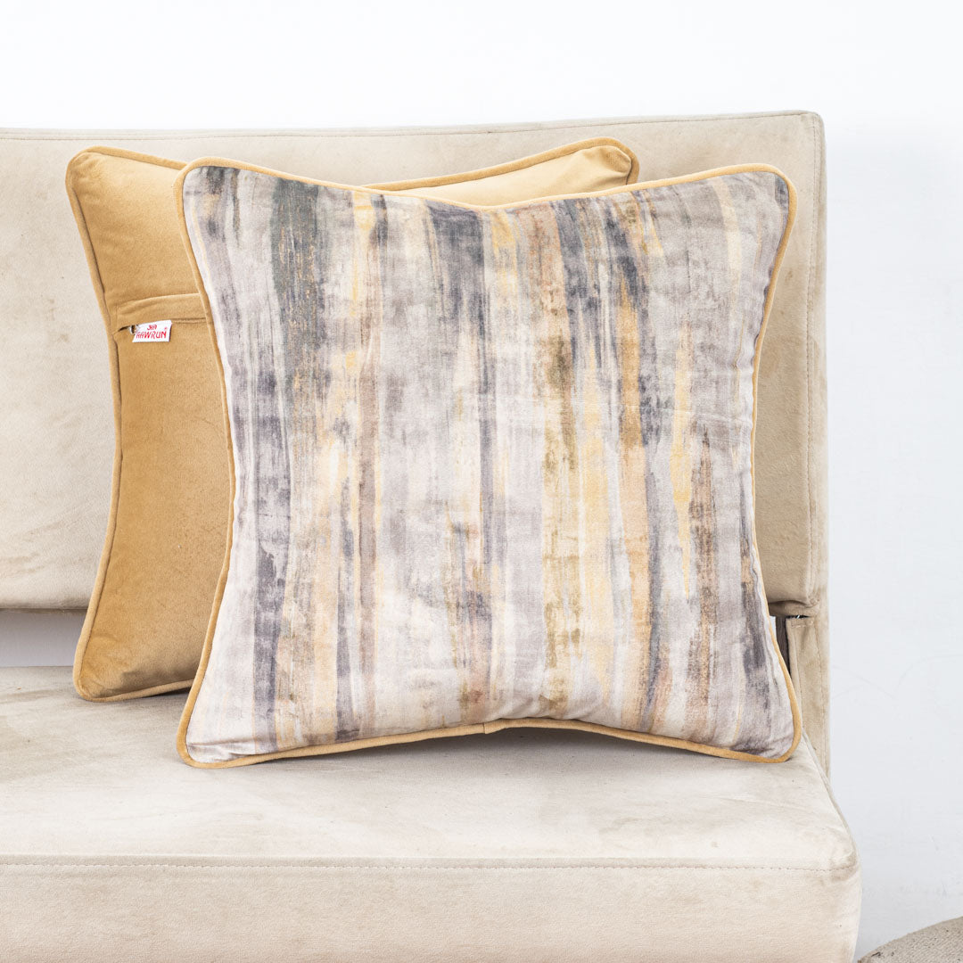 Abstract Gold &amp; Grey Velvet Cushion Cover – 16x16 Inch-DGN-33