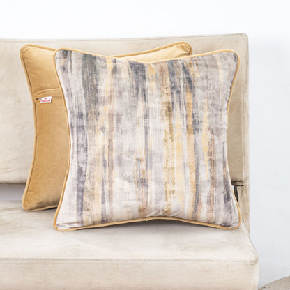 Abstract Gold &amp; Grey Velvet Cushion Cover – 16x16 Inch-DGN-33