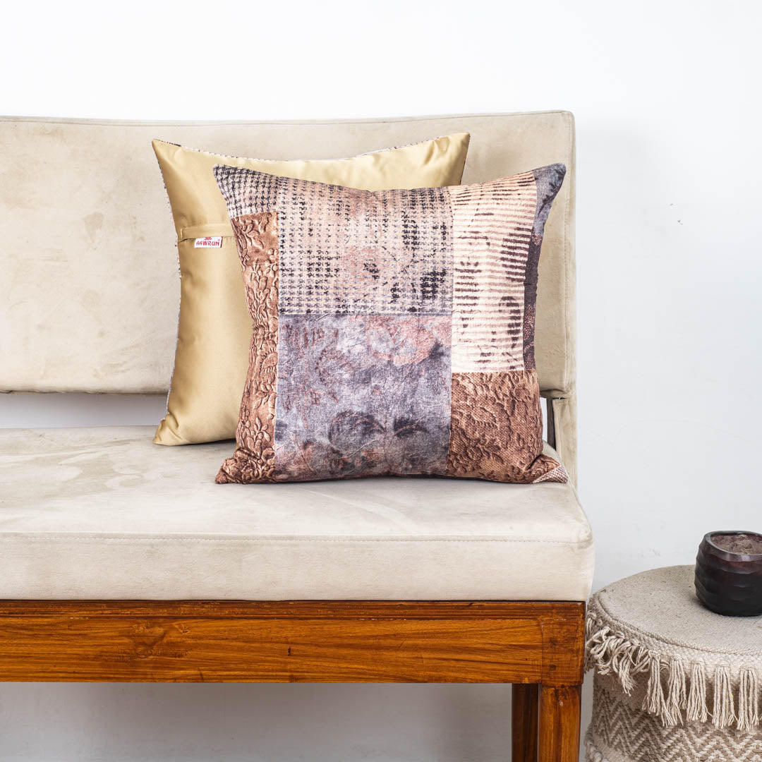 Vintage Patchwork Glossy Velvet &amp; Satin Cushion Cover – 16x16 Inch-DGN-1
