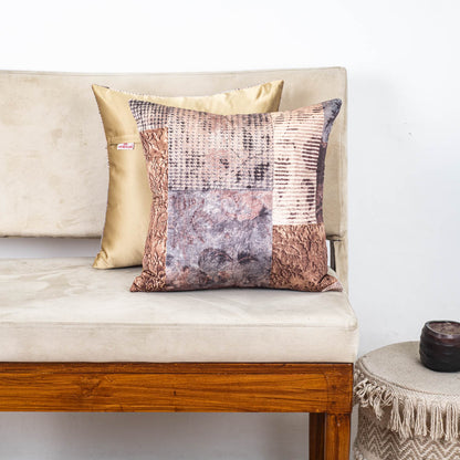 Vintage Patchwork Glossy Velvet &amp; Satin Cushion Cover – 16x16 Inch-DGN-1