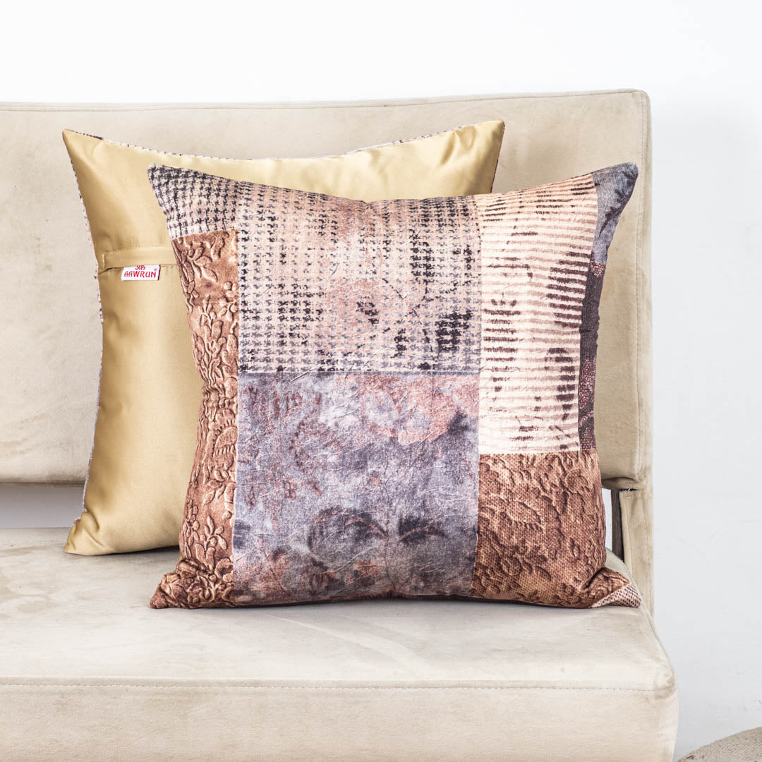 Vintage Patchwork Glossy Velvet &amp; Satin Cushion Cover – 16x16 Inch-DGN-1