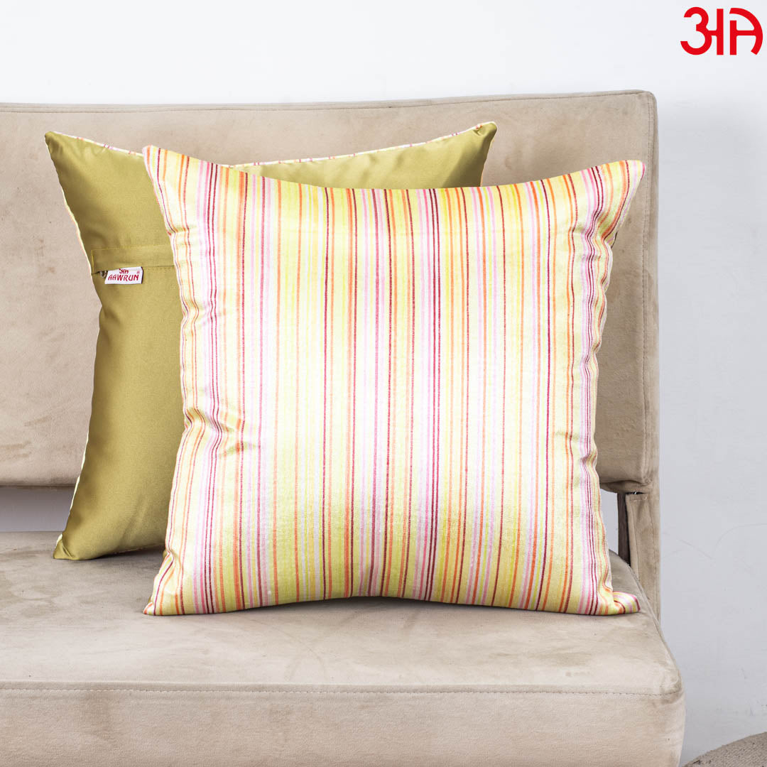 Sunset Stripe Glossy Velvet &amp; Satin Cushion Cover – 16x16 Inch-DGN-3