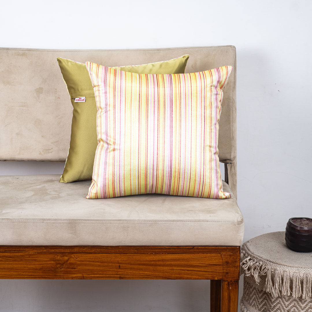 Sunset Stripe Glossy Velvet &amp; Satin Cushion Cover – 16x16 Inch-DGN-3