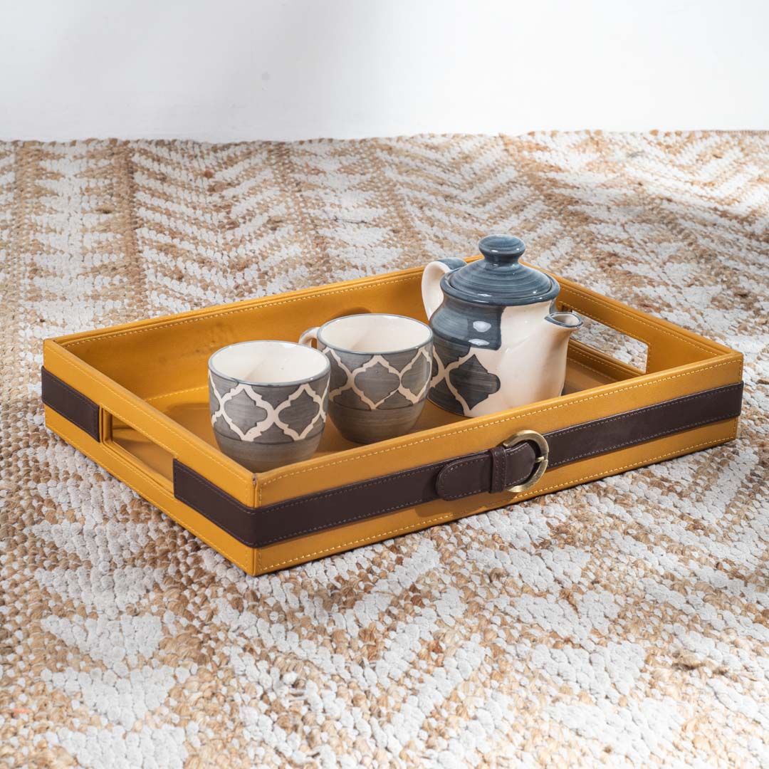 Yellow Brown Premium Buckle Design Leather Tray