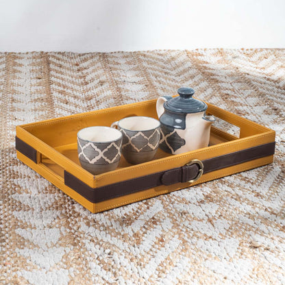 Vegan Leather Rectangular Serving Tray 38x26x6 cm