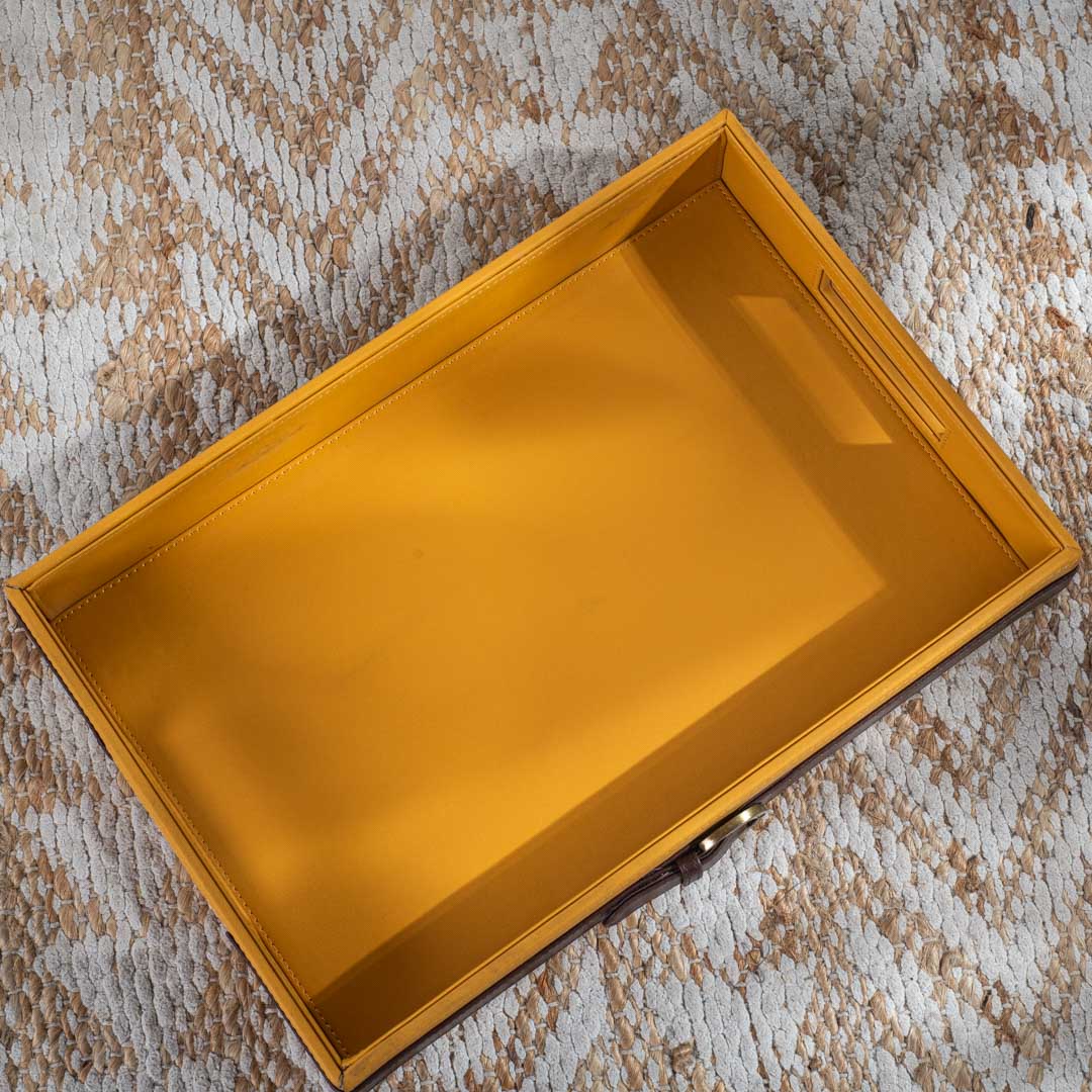 Yellow Brown Premium Buckle Design Leather Tray