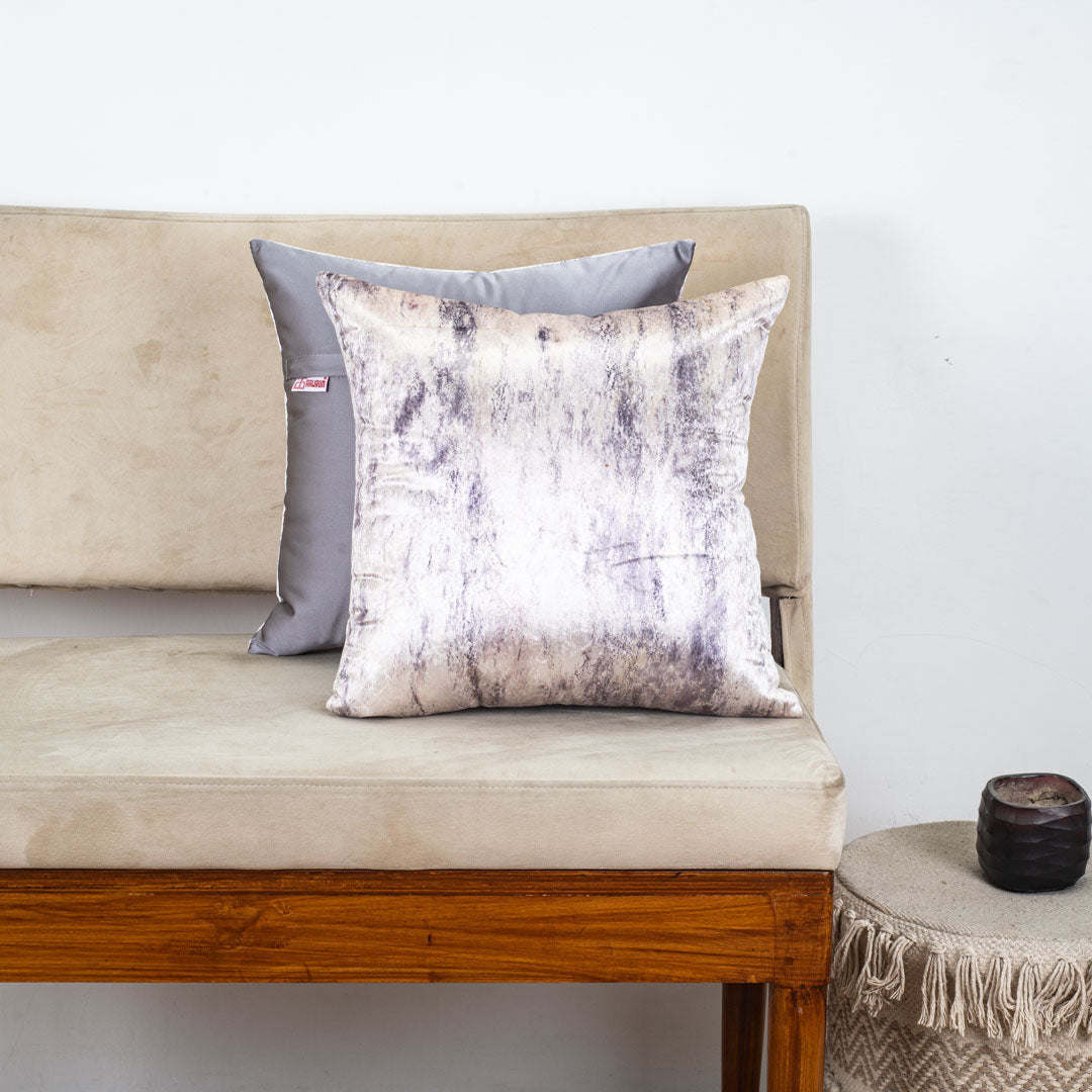 Ivory Mist Abstract Glossy Velvet &amp; Satin Cushion Cover – 16x16 Inch-DGN-4