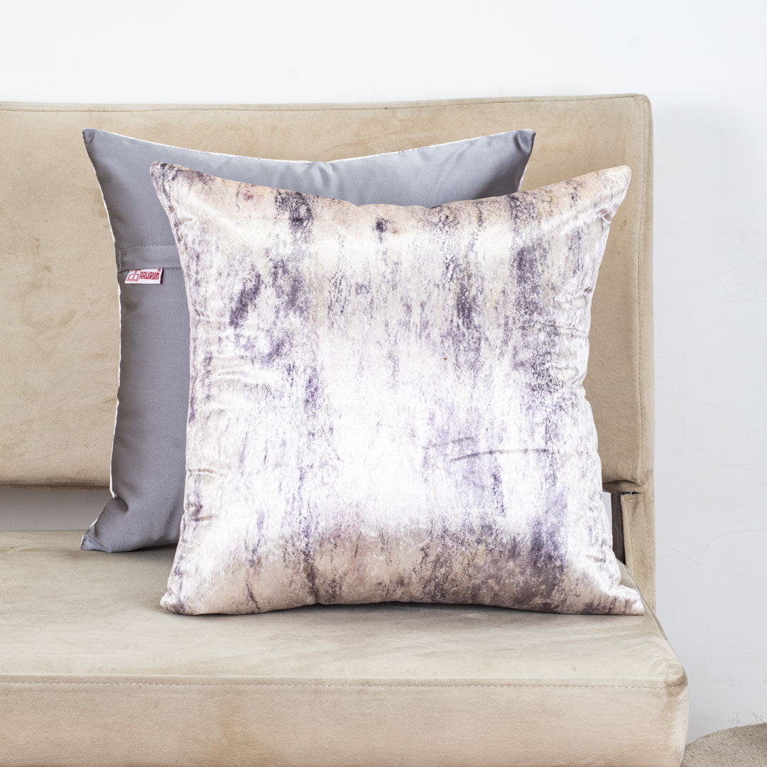 Ivory Mist Abstract Glossy Velvet &amp; Satin Cushion Cover – 16x16 Inch-DGN-4