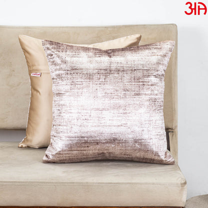 Champagne Textured Glossy Velvet &amp; Satin Cushion Cover – 16x16 Inch-DGN-5