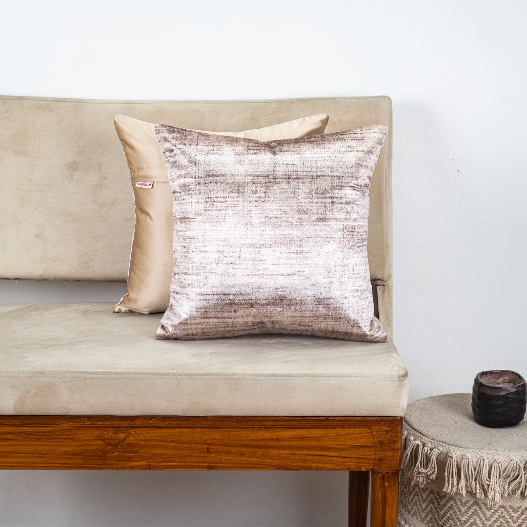 Champagne Textured Glossy Velvet &amp; Satin Cushion Cover – 16x16 Inch-DGN-5