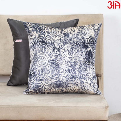 Indigo Medallion Glossy Velvet &amp; Satin Cushion Cover – 16x16 Inch-DGN-6
