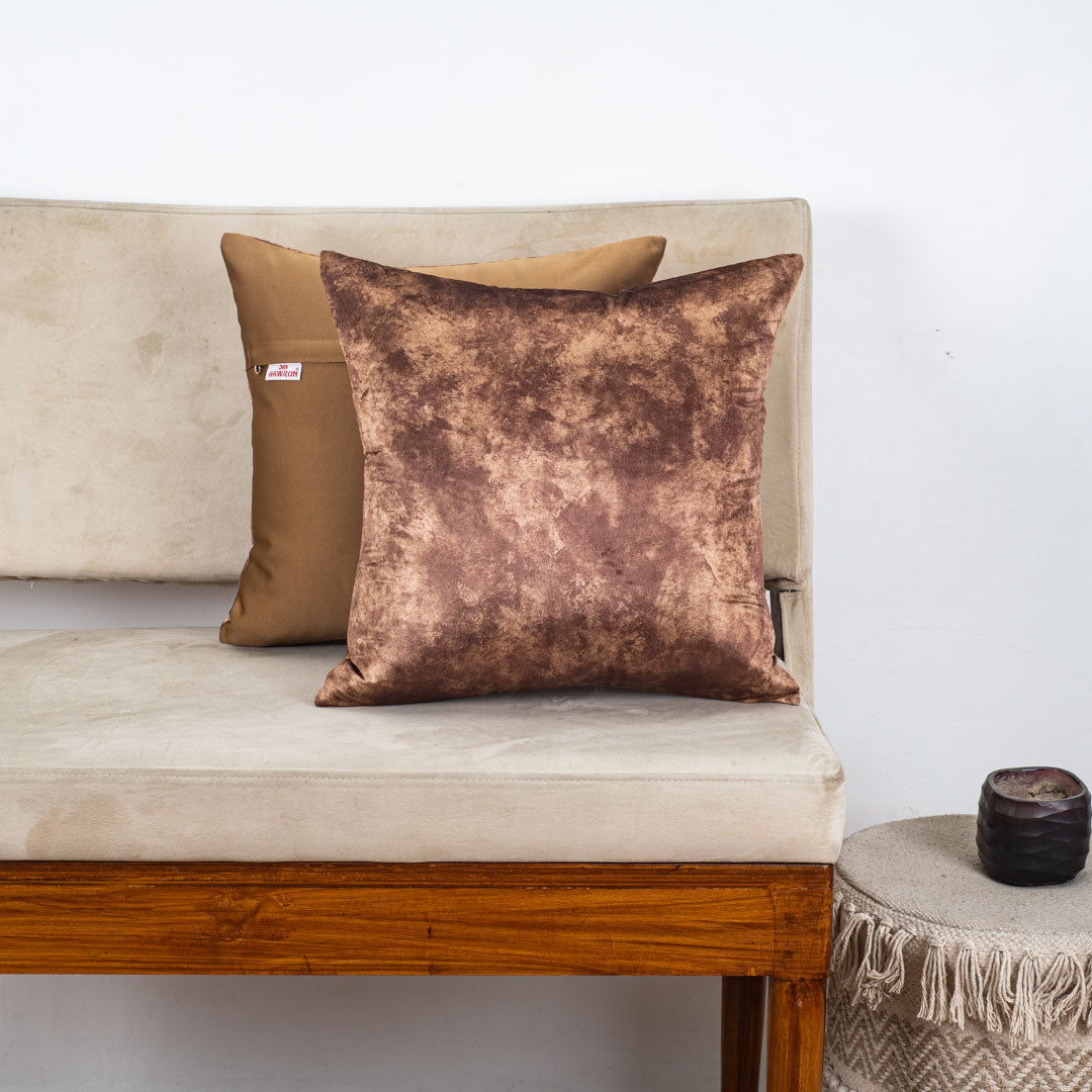 Copper Earth Glossy Velvet &amp; Satin Cushion Cover – 16x16 Inch-DGN-7