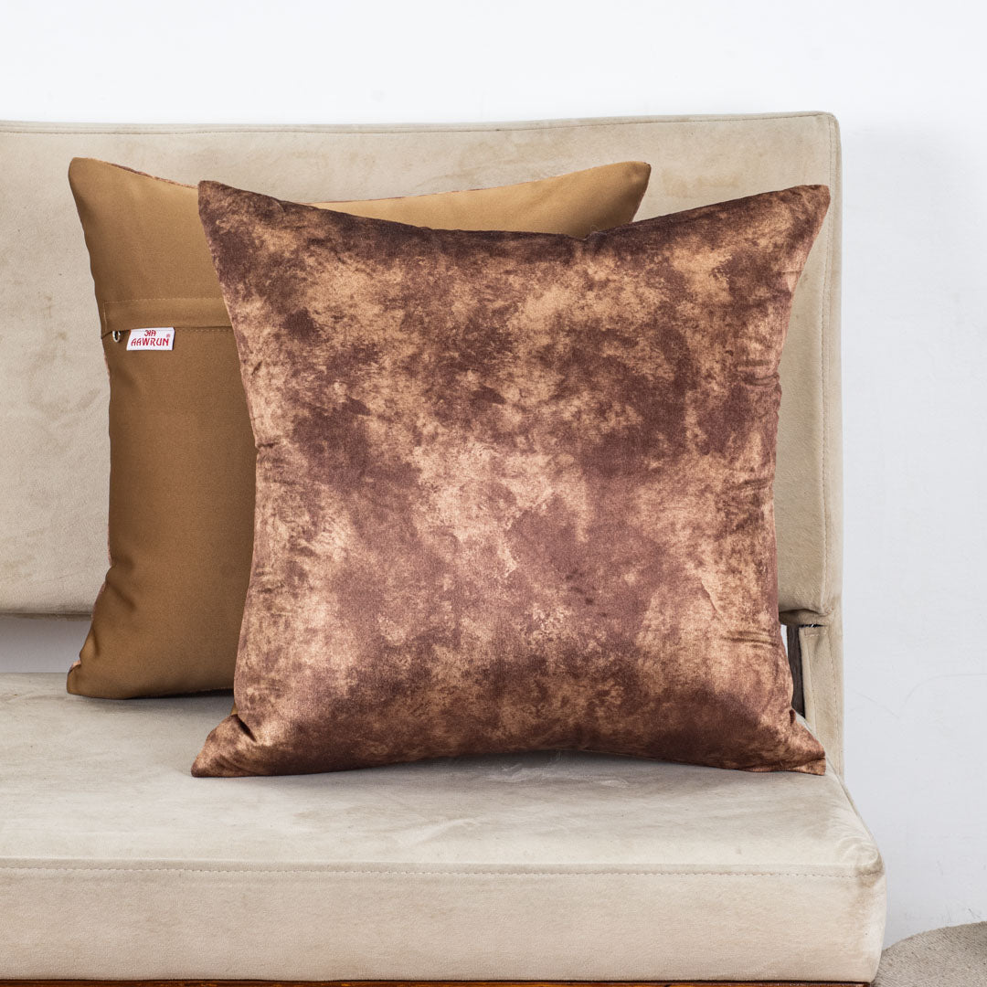 Copper Earth Glossy Velvet &amp; Satin Cushion Cover – 16x16 Inch-DGN-7