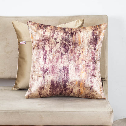 Plum &amp; Gold Abstract Glossy Velvet &amp; Satin Cushion Cover – 16x16 Inch-DGN-9