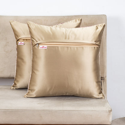 Plum &amp; Gold Abstract Glossy Velvet &amp; Satin Cushion Cover – 16x16 Inch-DGN-9