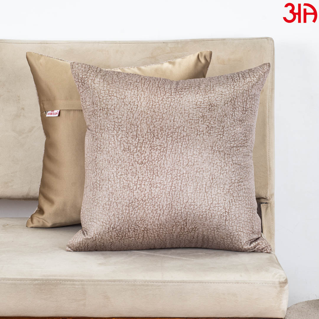 Champagne Pebble Texture Glossy Velvet &amp; Satin Cushion Cover – 16x16 Inch-DGN-10