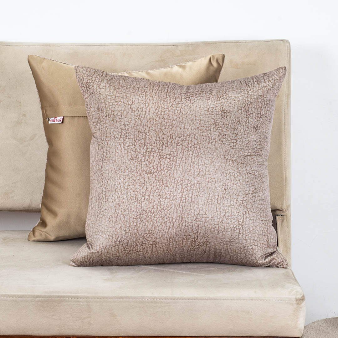 Champagne Pebble Texture Glossy Velvet &amp; Satin Cushion Cover – 16x16 Inch-DGN-10
