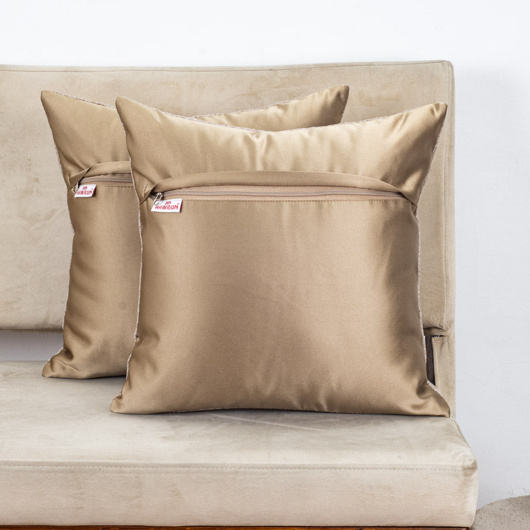 Champagne Pebble Texture Glossy Velvet &amp; Satin Cushion Cover – 16x16 Inch-DGN-10