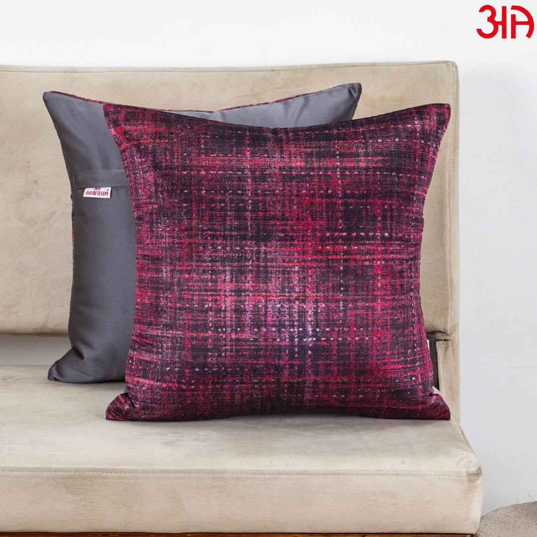 Crimson Noir Textured Glossy Velvet &amp; Satin Cushion Cover – 16x16 Inch-DGN-11
