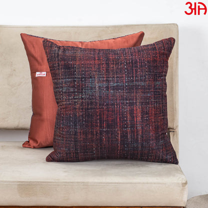 Rust Ember Textured Glossy Velvet &amp; Satin Cushion Cover – 16x16 Inch-DGN-12