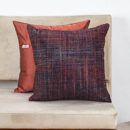 Rust Ember Textured Glossy Velvet &amp; Satin Cushion Cover – 16x16 Inch-DGN-12