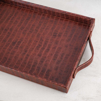 Croco Textured Vegan Leather Serving Tray 36x25x4 cm