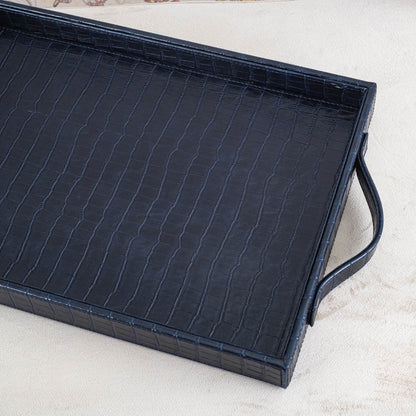 Croco Textured Vegan Leather Serving Tray 36x25x4 cm