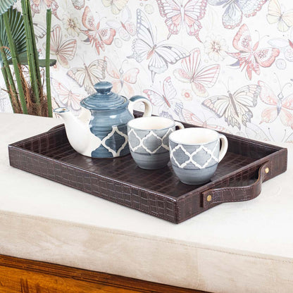 Croco Textured Vegan Leather Serving Tray 36x25x4 cm