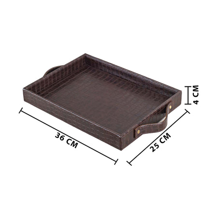 Croco Textured Vegan Leather Serving Tray 36x25x4 cm