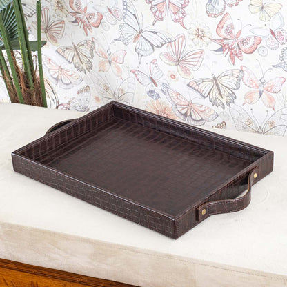 Croco Textured Vegan Leather Serving Tray 36x25x4 cm
