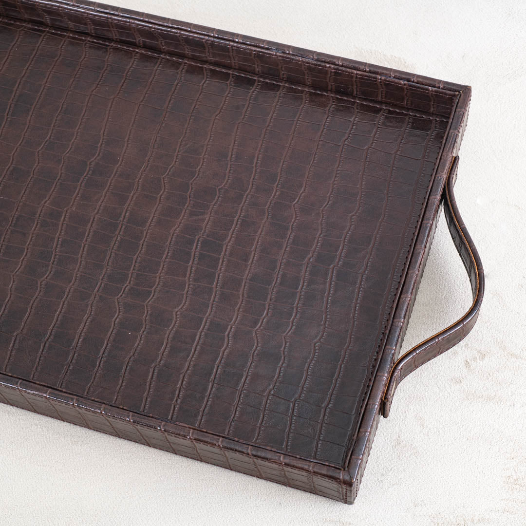 Croco Textured Vegan Leather Serving Tray 36x25x4 cm